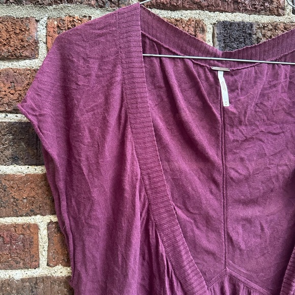 Free People short sleeve cardigan wrap tie sweater (plum purple) (size medium) - Picture 2 of 7